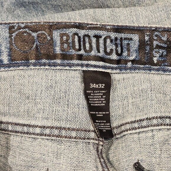 OP Men 34 x 32 Jeans Blue Bootcut Classic Stonewash Denim Y2K Pockets Zip Cotton - Picture 9 of 12